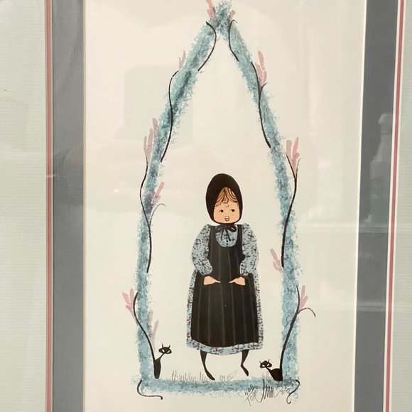 P. Buckley Moss Amish Girl Black Cats Signed  Numbered Matted Framed 1991 - Picture 3 of 7